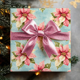 Vintage Poinsettia Flower i Rosa Blue-jul Presentpapper