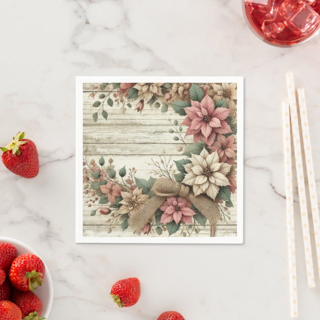 Vintage Poinsettia Garland Decoupage Napkins Pappersservett (Insitu)