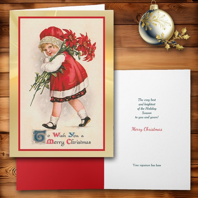 Vintage Poinsettia Girl jul Greeting Card Helgkort (Skapare uppladdad)