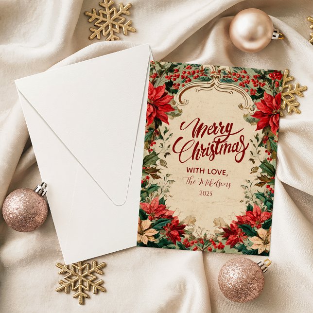 Vintage Poinsettia Holiday Julkort (Skapare uppladdad)