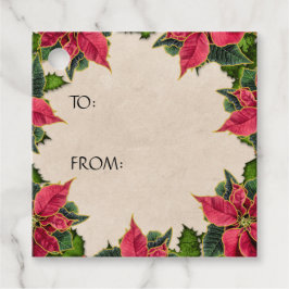 Vintage Poinsettia Holly Berry Helgdag Gift Gåvor Etiketter
