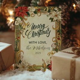 Vintage Poinsettia jul Julkort