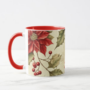 Vintage Poinsettia och Berries Mönster jul Mugg