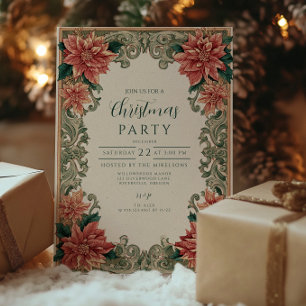Vintage Poinsettia Scrollwork jul Inbjudningar