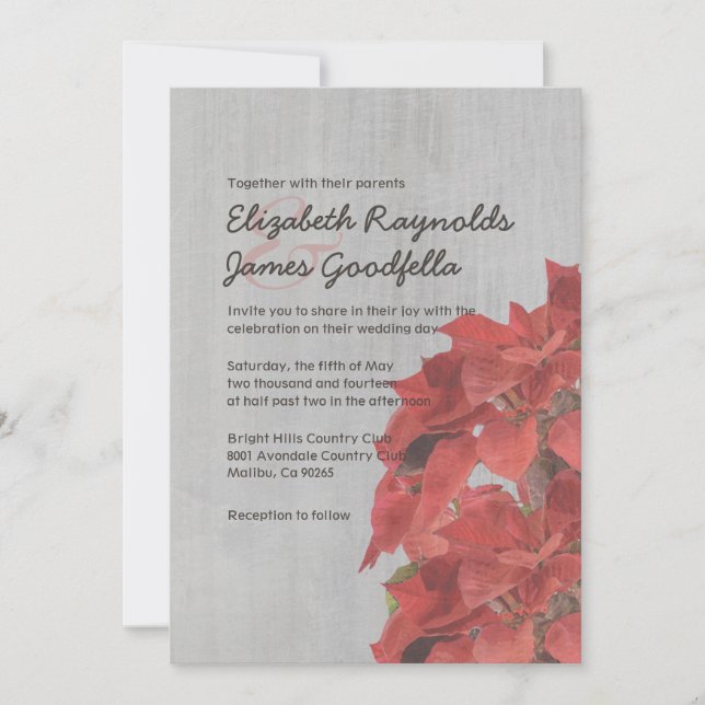Vintage Poinsettias bröllopsinbjudningar Inbjudningar (Framsida)