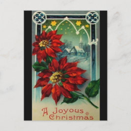 Vintage Poinsettias Kyrka och Stjärnor Jul Vykort