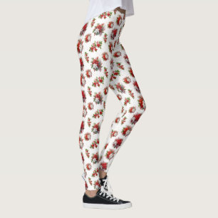 Vintage Poinsettias och jultomten Holly White Leggings