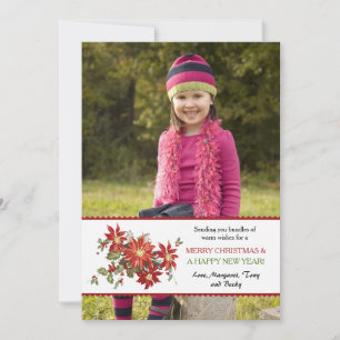 Vintage Poinsettias Photo Helgdag Card Julkort