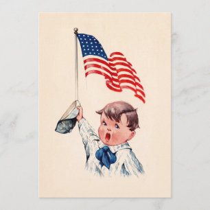 Vintage pojke amerikansk flagga 4 juli vykort