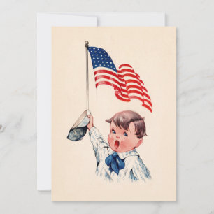 Vintage pojke amerikansk flagga 4 juli vykort