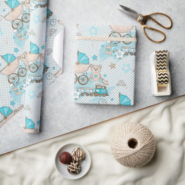 Vintage Pojke Carriage Presentpapper (Hantverk)