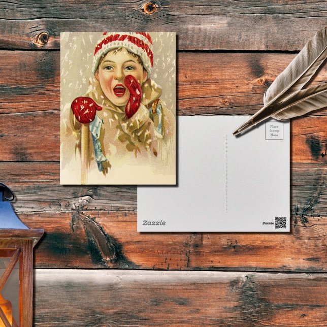 vintage pojke i snö vykort (Skapare uppladdad)