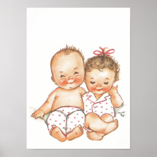 Vintage pojke och flicka spädbarn poster