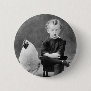 vintage - pojke som röker med höna knapp