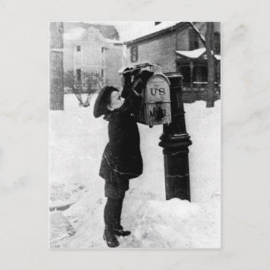 Vintage pojke vid postlådefoto vykort