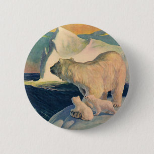 Vintage Polar Bears on Iceberg, Vild Arktiska djur Knapp