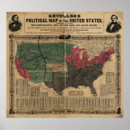 Vintage Politiska Karta i Förenta Stater (1856) Poster