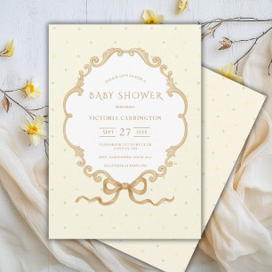 Vintage Polka Dot Gult Watercolor Baby Shower Inbjudningar