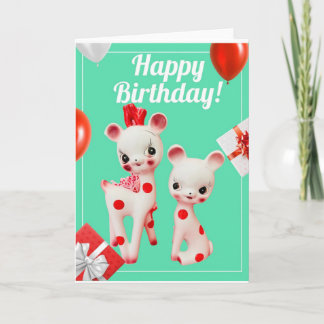 Vintage Polka Dot Hjort Kitsch Retro Birthday Card Kort