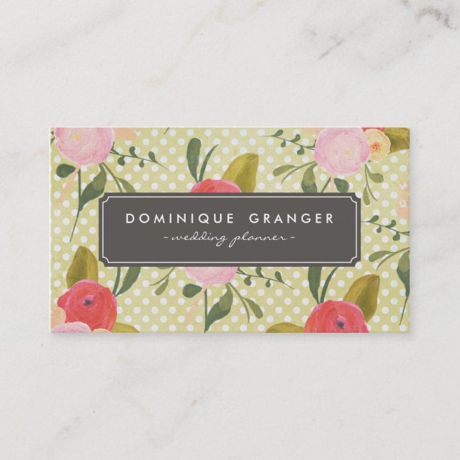 Vintage Polka dots och Flowers-Affärskortet Visitkort (Framsida)