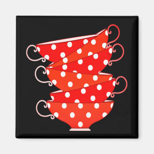 Vintage Polka punkt tekopp, röd svart vit Magnet