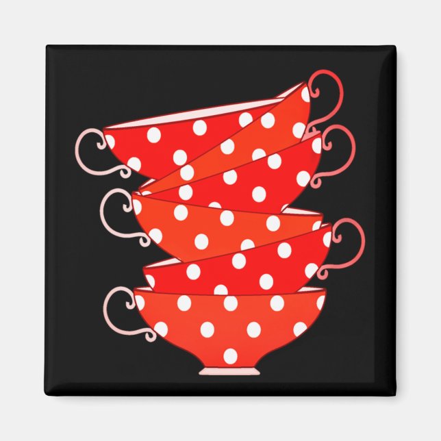 Vintage Polka punkt tekopp, röd svart vit Magnet (Framsidan)
