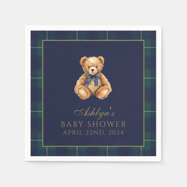 Vintage Polo Teddy Bear Baby Shower Napkins Pappersservett (Framsidan)
