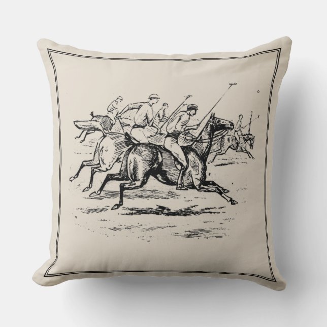 Vintage Polohästar Equestrian Monogram Kudde (Framsida)