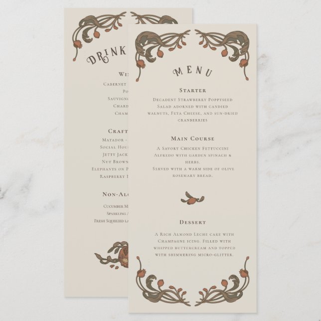 Vintage Pomegranat Menu Meny (Fram/baksida)