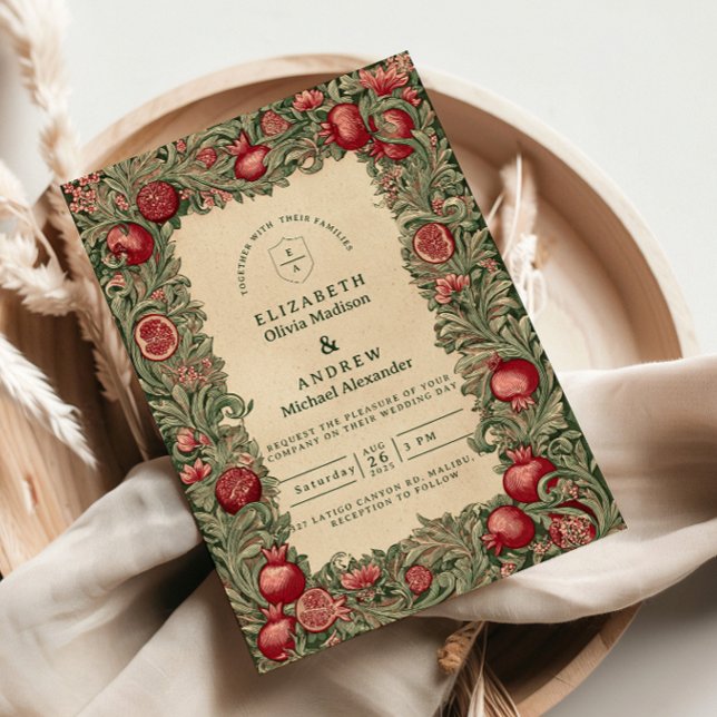 Vintage Pomegranate Garden Wedding Inbjudningar (Skapare uppladdad)