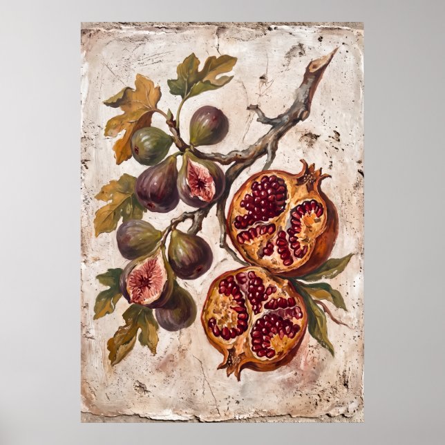 Vintage-pomegranatfikonbotaniskaffisch Poster (Framsidan)
