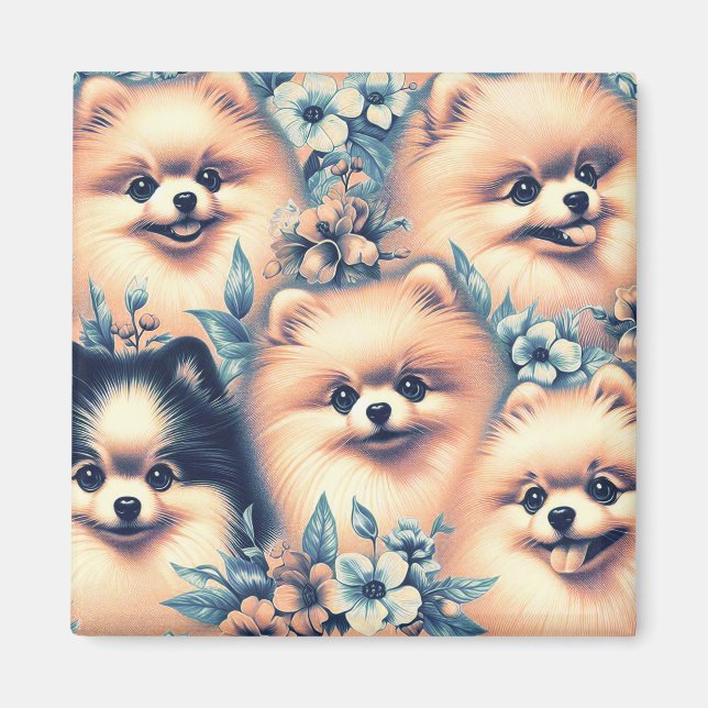 Vintage Pommern Hund Illustration Magnet (Framsidan)