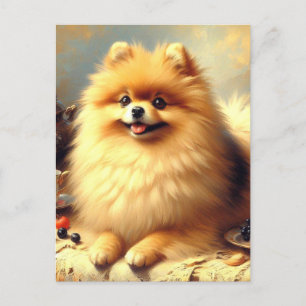 Vintage Pommern Hund Painting Vykort