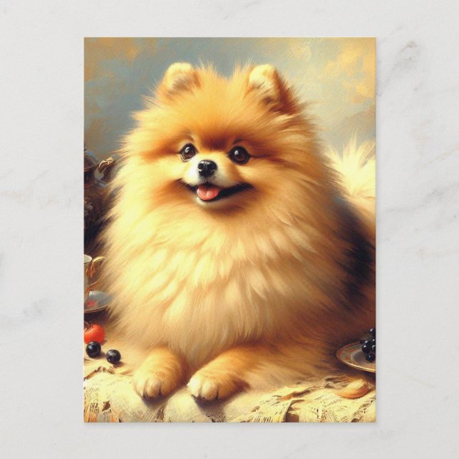 Vintage Pommern Hund Painting Vykort (Framsida)