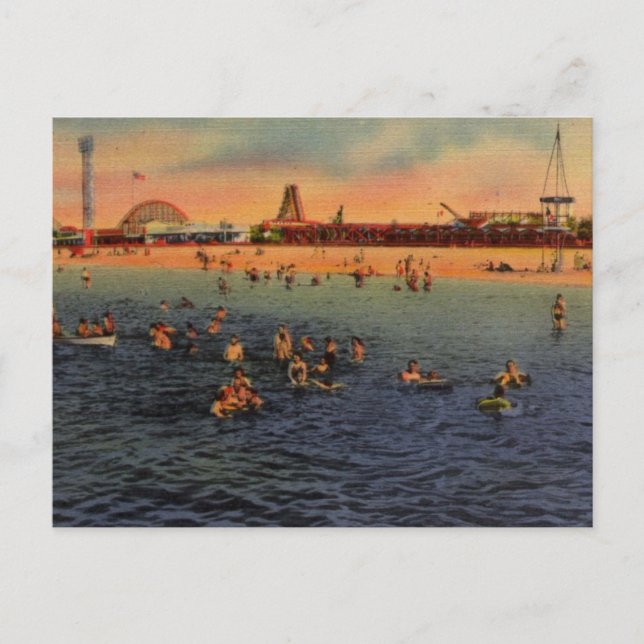 Vintage Pontchartrade Beach-teckning Vykort (Framsida)