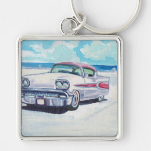 VINTAGE PONTIAC FYRKANTIG SILVERFÄRGAD NYCKELRING