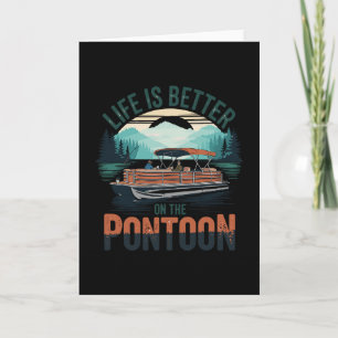 Vintage Pontoon Kapten Pontonbåt Semester Sommar Kort