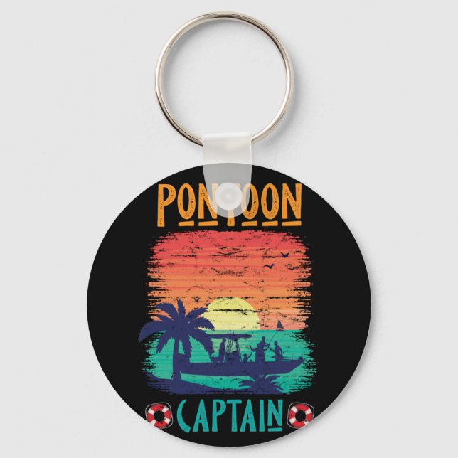 Vintage Pontoon kapten Retro Stil Pontoon Boat Nyckelring (Framsida)