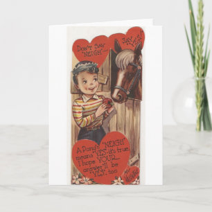 Vintage Pony Valentines hälsningskort på dagen Helgkort