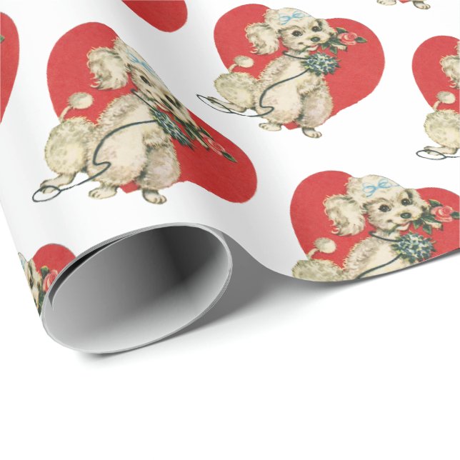 Vintage Poodle Alla hjärtans dag presentpapper (Rullad Hörn)