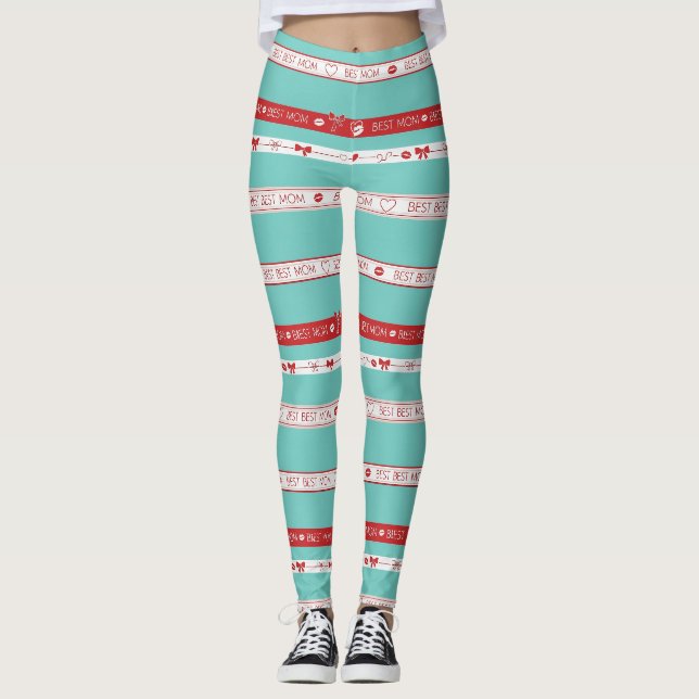 Vintage Pop Art Bästa Mamma Kärlek Mönster Leggings (Framsida)