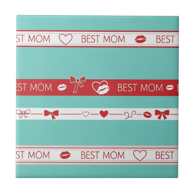 Vintage Pop Art Bästa Mamma Kärleksmönster Kakelplatta (Framsidan)