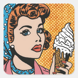 Vintage Pop Art Ice Cream Stickers Fyrkantigt Klistermärke