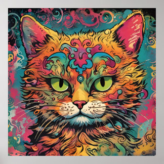 Vintage Pop Art, Louis Wain Stil, Vackert Cat Poster
