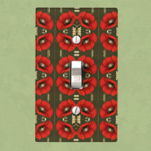 Vintage Poppies Gold Red Art Nouveau Pattern