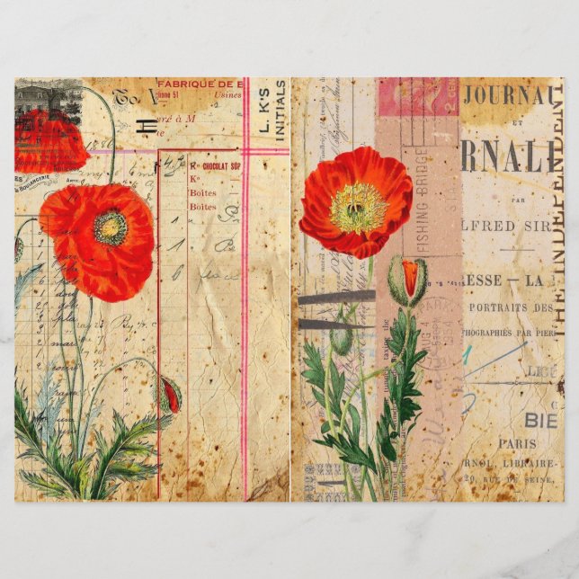 Vintage Poppies Shabby chic-klippbok Papper (Framsida)