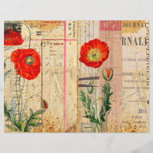 Vintage Poppies Shabby chic-klippbok Papper