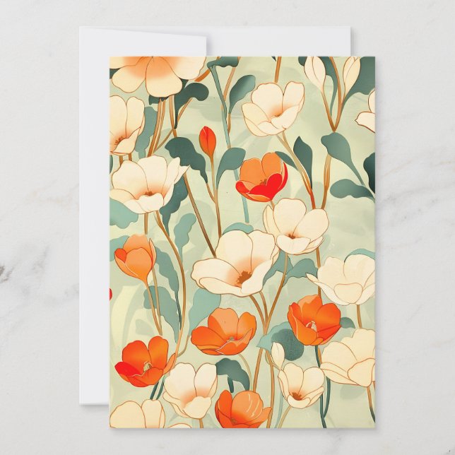 Vintage Poppy Blommar Julkort (Framsida)