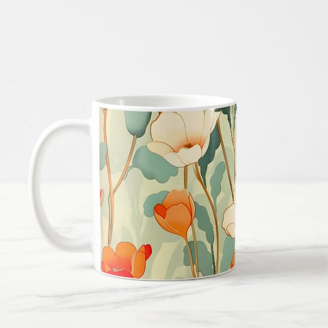 Vintage Poppy Blommar Kaffemugg (Vänster)