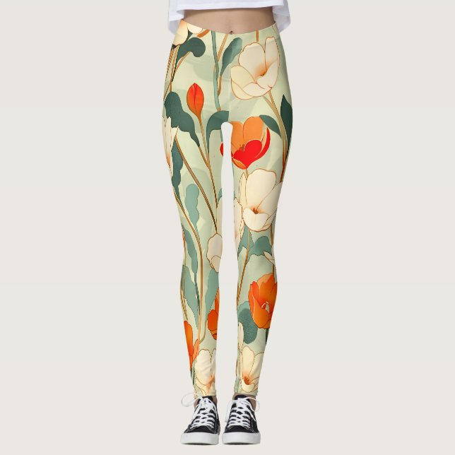 Vintage Poppy Blommar Leggings (Framsida)